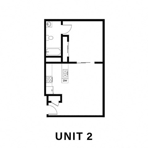 Floor plan for 1 bed, 1 bath, 590 sqft